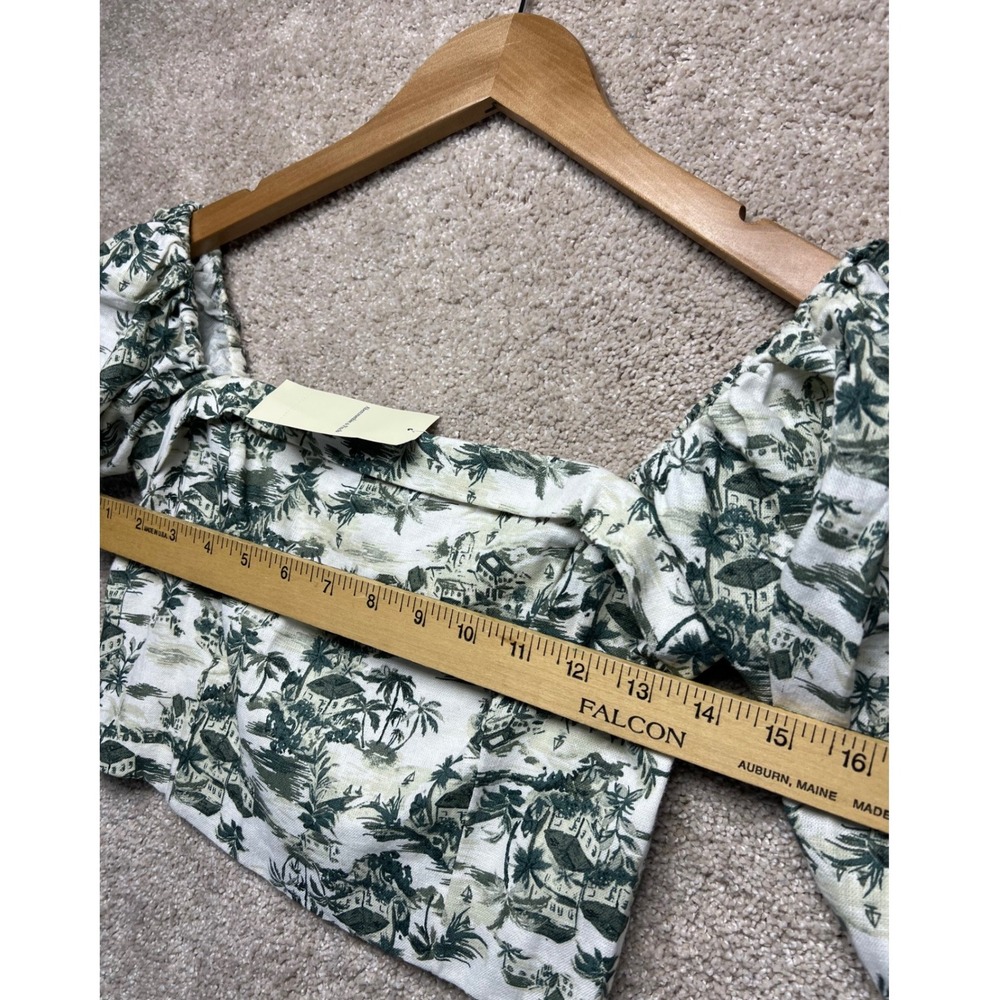 Abercrombie Fitch Smocked Square Neck Crop Top NWT Puff Sleeve Linen Tropical XS - Picture 5 of 10